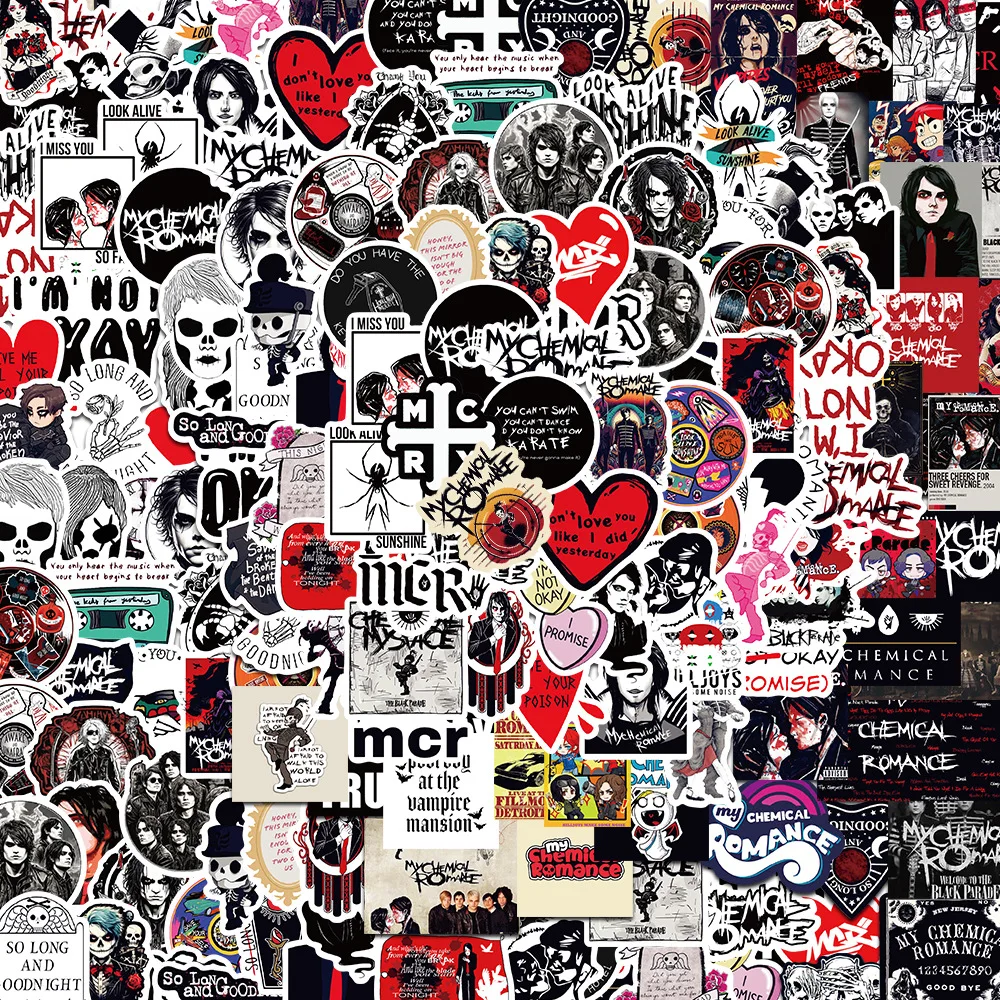 100 Pegatinas de My Chemical Romance, Calcomanías de Dibujos Animados para Laptop, Teléfono, Guitarra, Equipaje, Pegatinas de Vinilo Impermeables con Graffiti