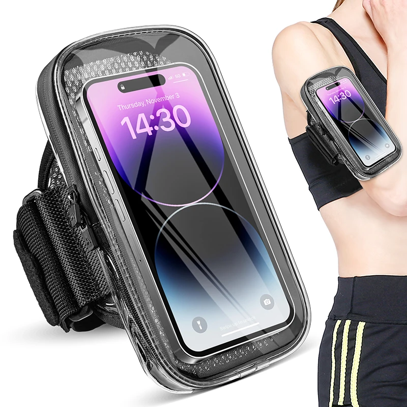 HAISSKY Full Clear Breathable  Running Sport Armbands Bag For iPhone 15 14 13 12 11 Pro Max 14 Plus Elastic Belt Zipper Arm Band