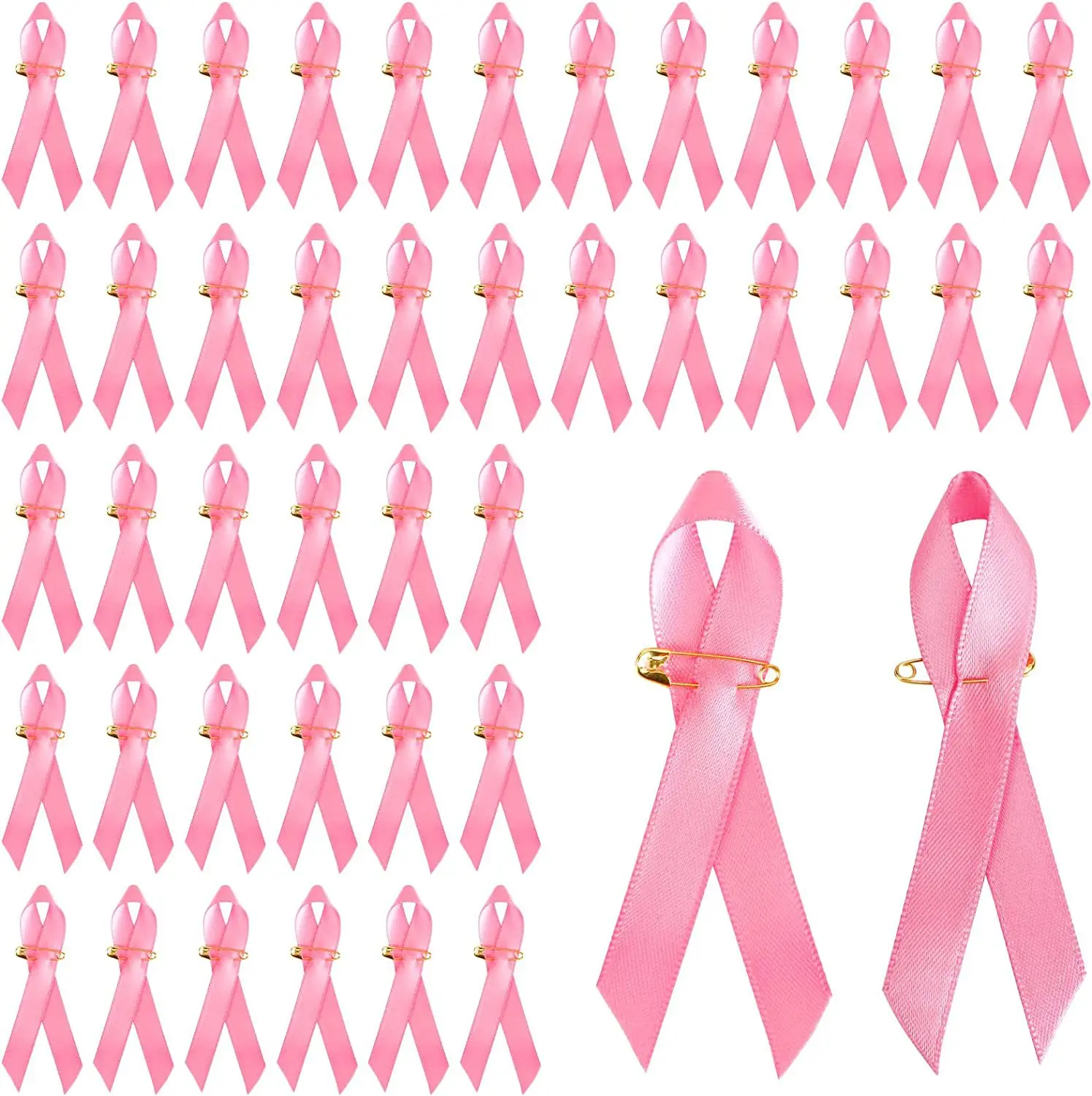 100pcs Pink Ribbons Breast Cancer Awareness Satin Lapel Pins for Charity Event Survivor Campaign Welfare Party Supplie