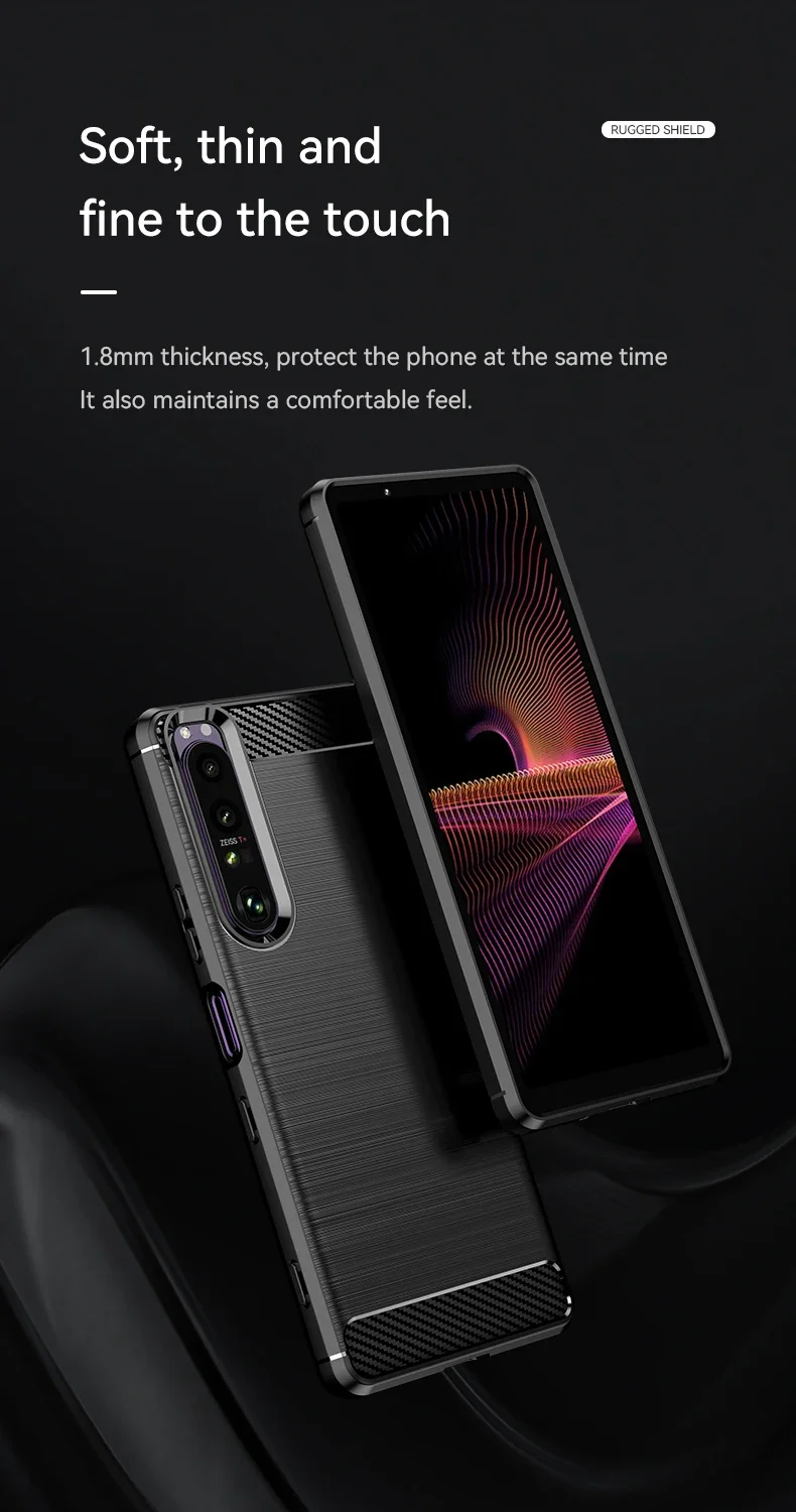 Carbon Faser Weiche Silikon Fall Für Sony Xperia 10 1 5 II III IV V VI Gebürstet Textur Zurück Abdeckung Anti schock Shell Fall Funda – Detail 5