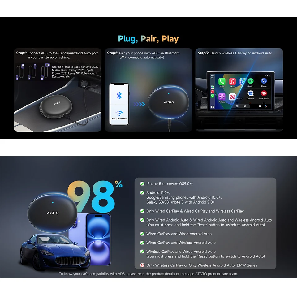 ATOTO Smart Car Android System AI TV Video Box Radio Stereo Screen