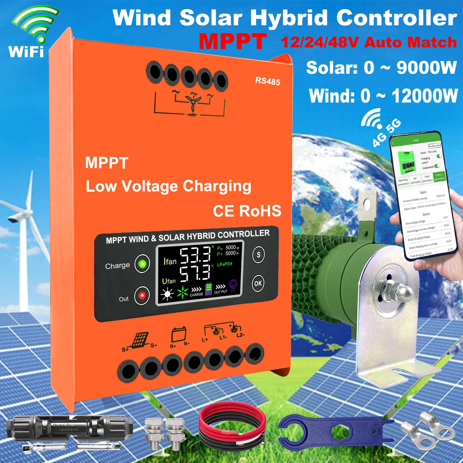

3000W 4KW 12V 24V 48V WIFI MPPT Solar Controller Wind Solar Hybrid Charge Controller Regulator Lifepo4 Lithium For Turbine PV