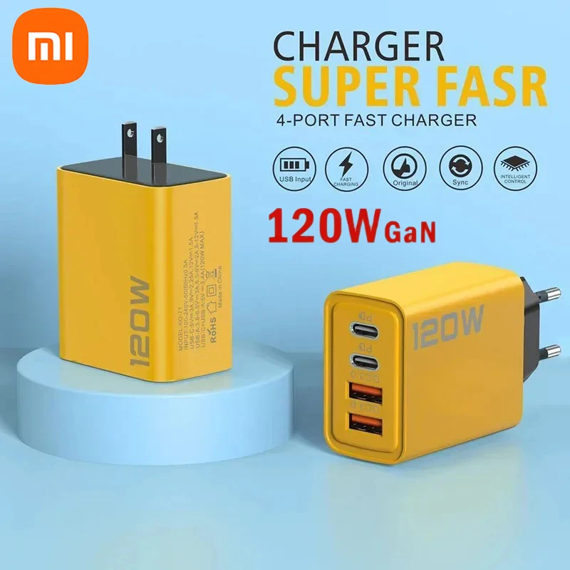 Xiaomi 120W 4 Ports GaN USB PD Charger Fast Charging Type C Mobile Phone Adapter Quick Charger 3.0 For IPhone 15 Samsung Huawei