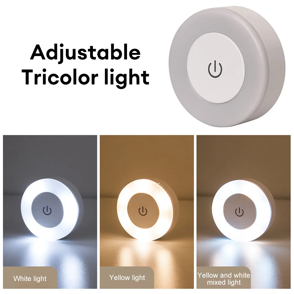 Luz LED nocturna táctil regulable, lámpara de noche redonda portátil con Base magnética recargable por USB, 3 modos, dormitorio y cocina