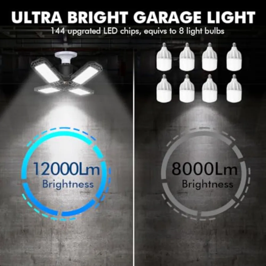 Lampada da garage a LED Confezione da 4 luci da negozio a LED ultra luminose da 120 W con 4 pannelli regolabili 12000LM E26 E27 Base Deformabile per soffitto Fixtu
