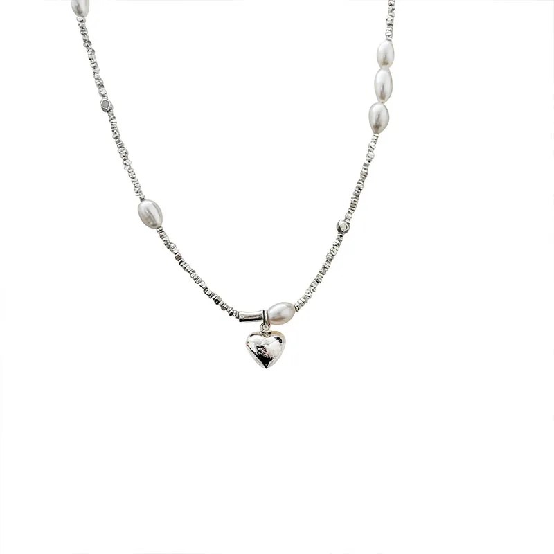 

S925 Sterling Silver, Broken Silver, Freshwater Pearl, Love Necklace, Female Minority Light Luxury Collar Chain