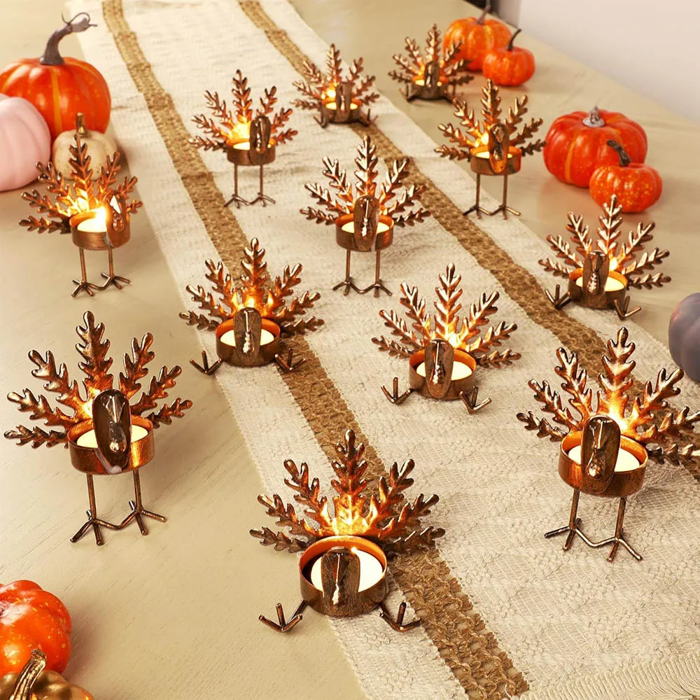 Metal Turkey Tea Light Candle Holders, Thanksgiving Candle Holder, Thanksgiving Home Table Decoration