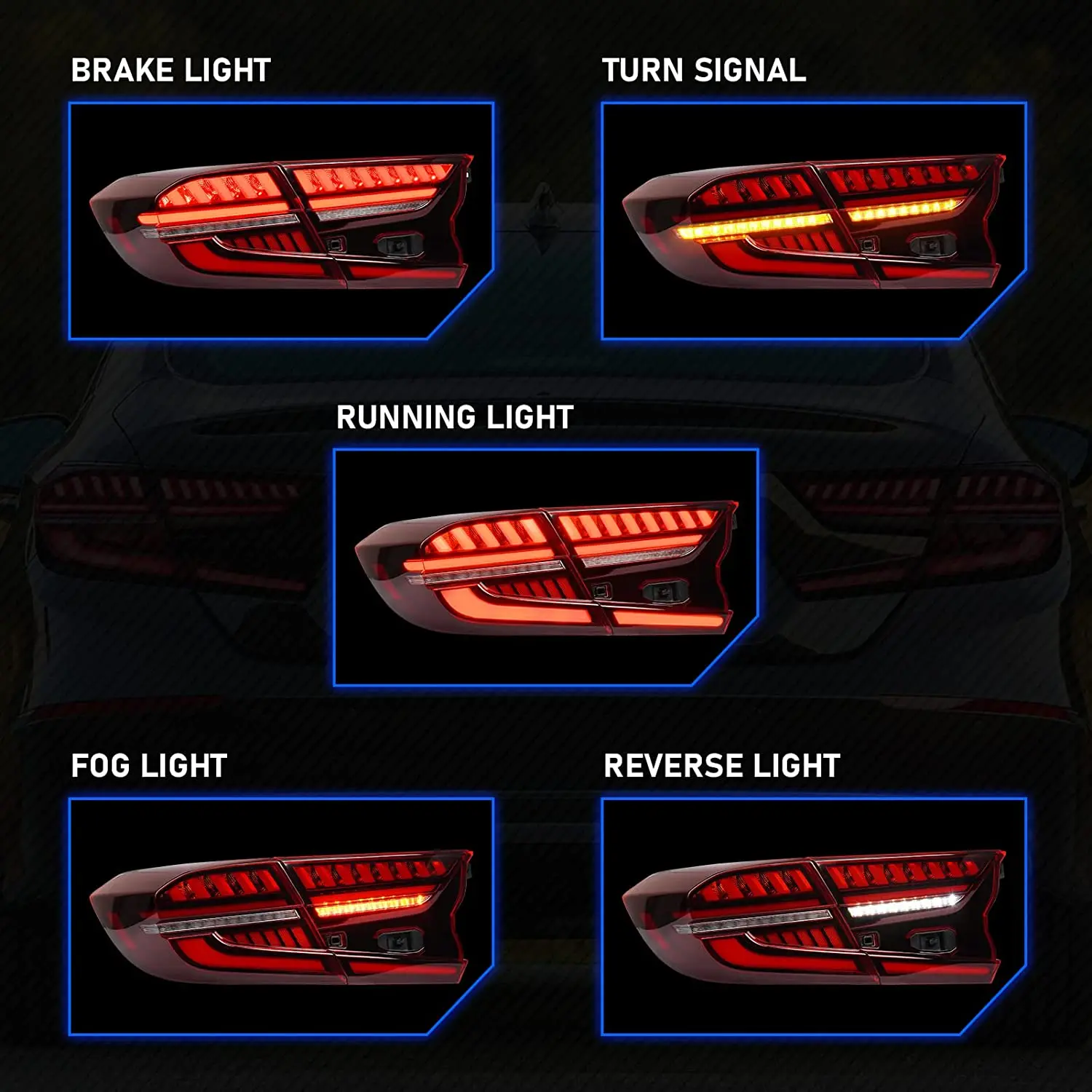 LED Tail Lights for Honda Accord 2018-2022 10th Gen Lens Rear Brake Lamps Sequential Turn Light Dynamic Animation Breathing DRL