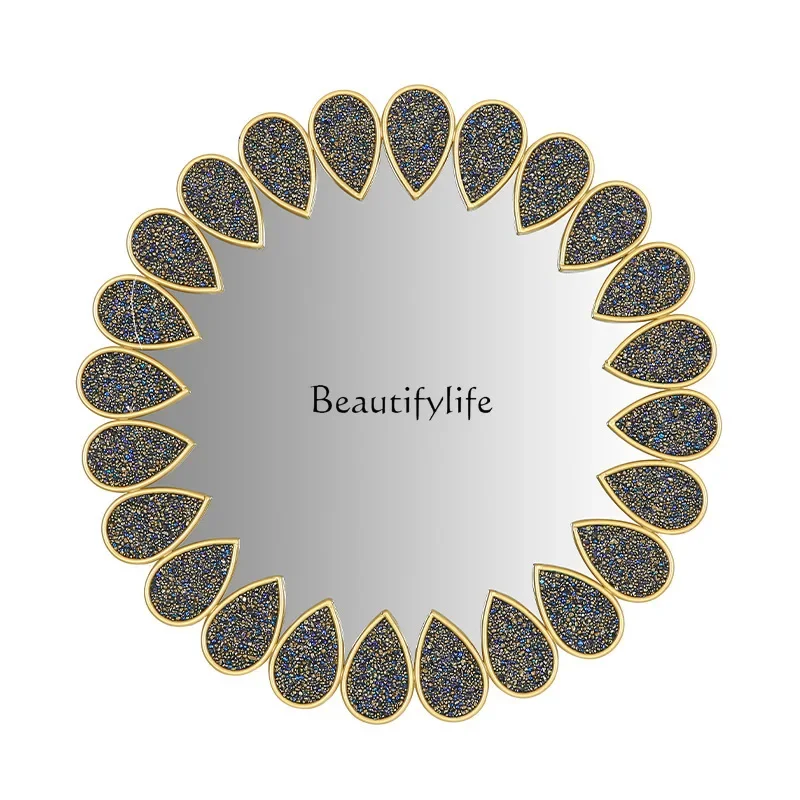 

FG43*Restaurant sun decorative mirror entrance wall hanging background wall wall feather metal hanging mirror