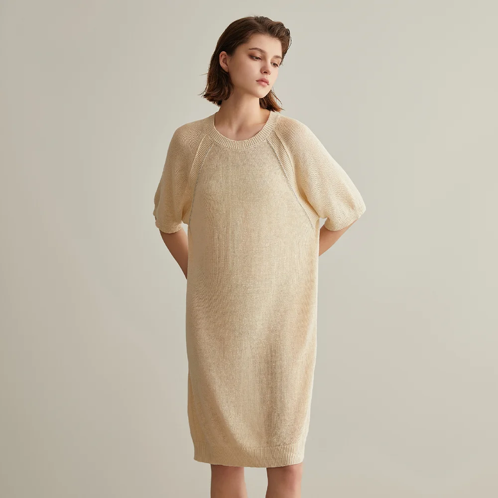 BC637 Luxury Women\'s Clothing Summer Knitted Dresses 100% Linen Loose Long Dress Ladies Clothes