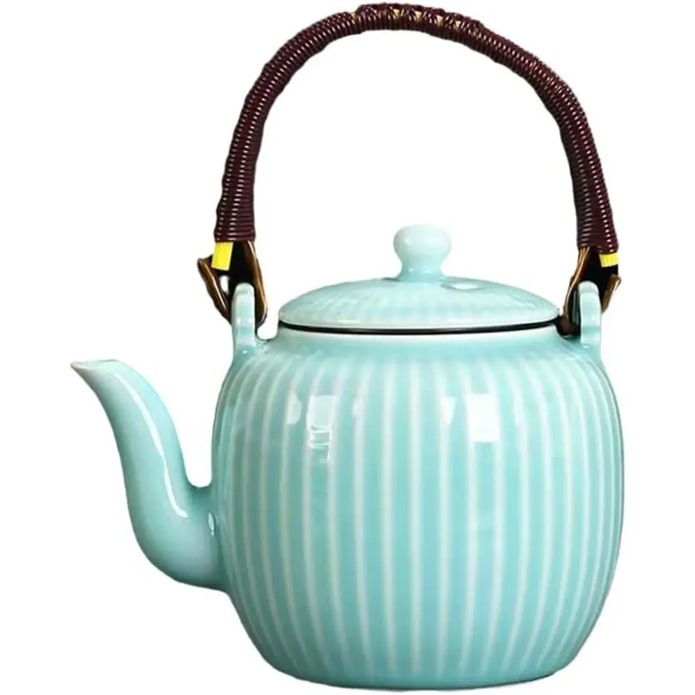 Tetera de Cerámica Resistente al Calor, Exquisita Tetera China de Cerámica Verde con Filtro, Taza de 800 ml, Tetera o Hervidor de Agua, Juego de Teteras para Té Puer