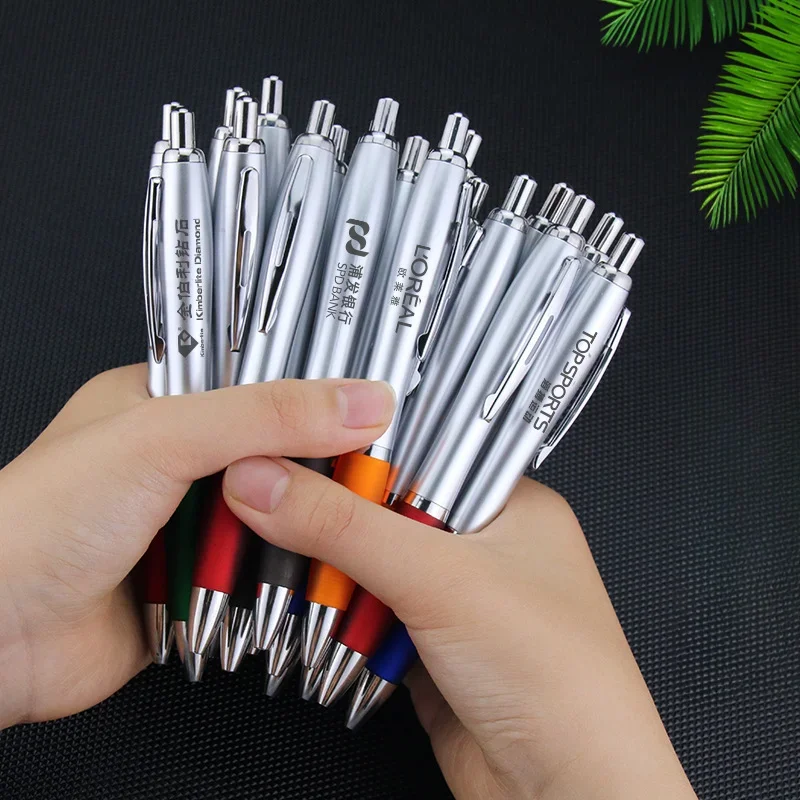 100Pcs Free Custom Logo Ballpoint Pen For DIY  Advertising Signature Pen Gift Lettering Engraved Name Silver And White