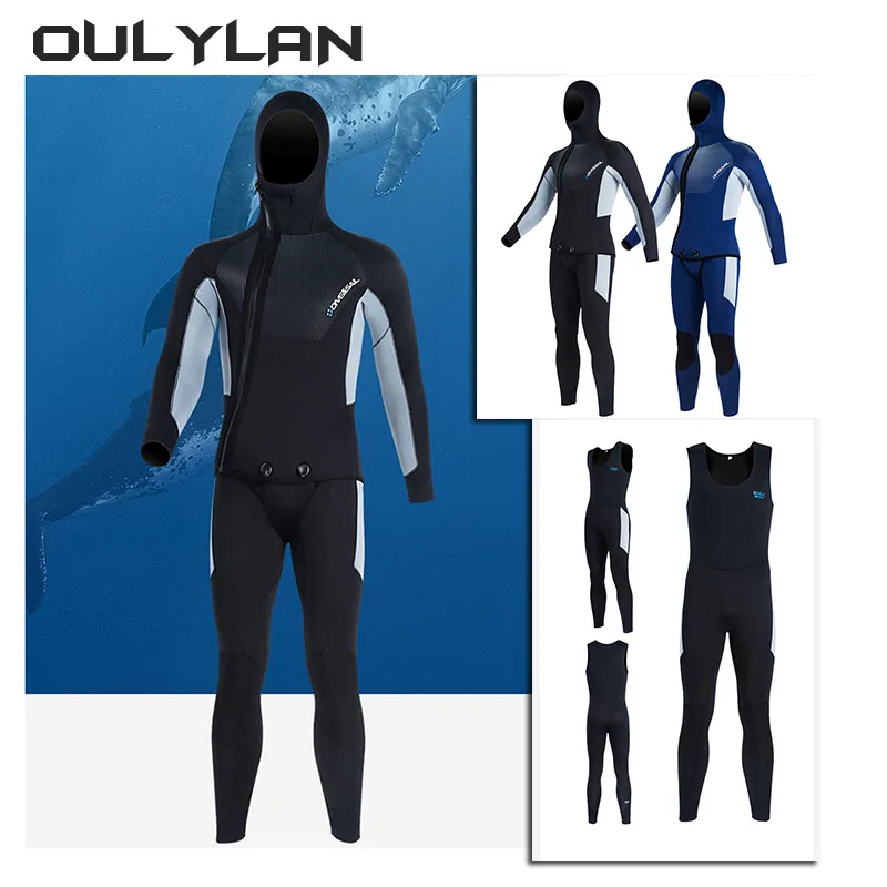 Oulylan 5mm Scuba Diving Suit Men Women Neoprene Underwater Hunting Surfing Front Zipper Spearfishing 2pieces Keep Warm Wetsuit