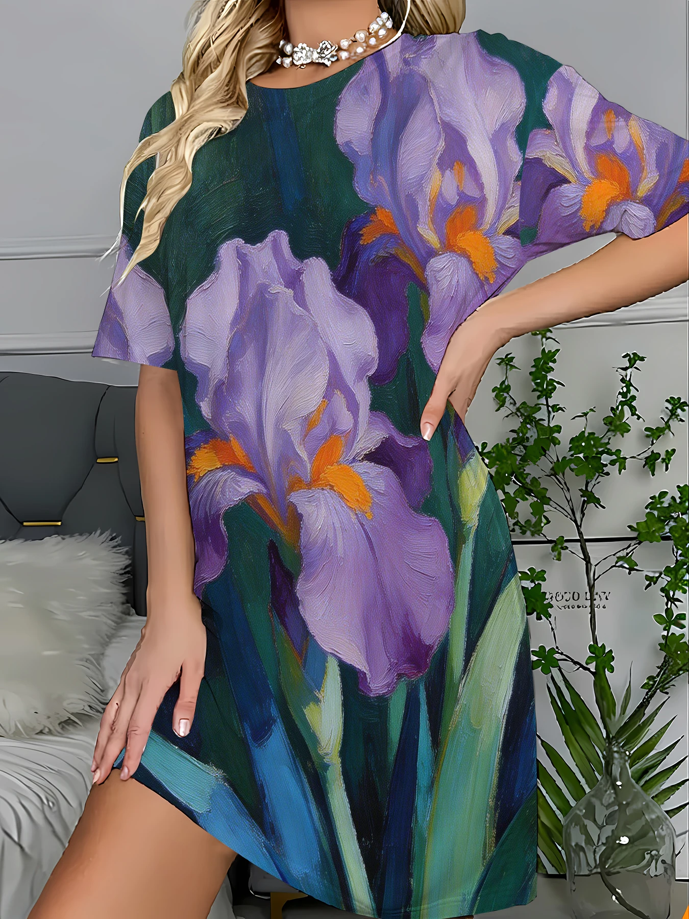 Women's Striped Print Sleep Dress Loose T-Shirt Nightgown Cozy Summer Loungewear