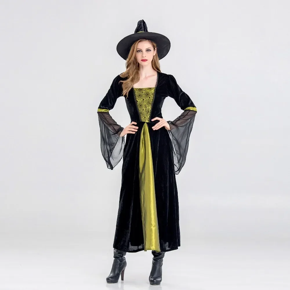 

Halloween Witch Cosplay Costume Adult Womens Magic Moment Costume Female Performances Fancy Dress+Hat