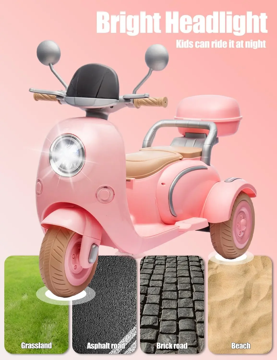 12v crianças motocicleta elétrica bicicleta elétrica para criança 3-6 3 rodas passeio na scooter com usb, bluetooth, luzes 2 assentos motor duplo