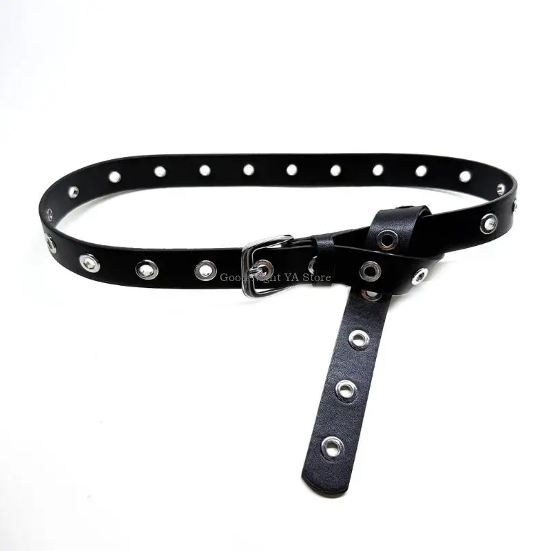 

Modern Eyelet Design PU Belt Flexible Thin Waistband For Women Girl Streetwear
