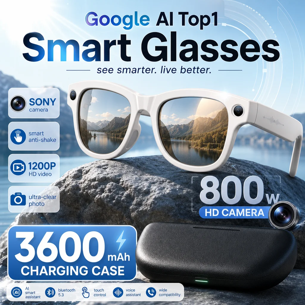 Nuevas Gafas Inteligentes con Cámara HD de 8MP Antivibración, Estuche de Carga de 3600mAh, para Mujeres, Fotografía, Grabación de Video, Traducción, Chat con IA