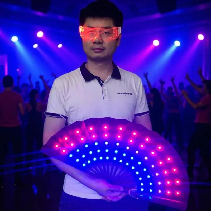 10 inch Colorful LED Light up Fan Charging Version Bounce Di Electronic Music Party Light up Chinese Style Folding Fan