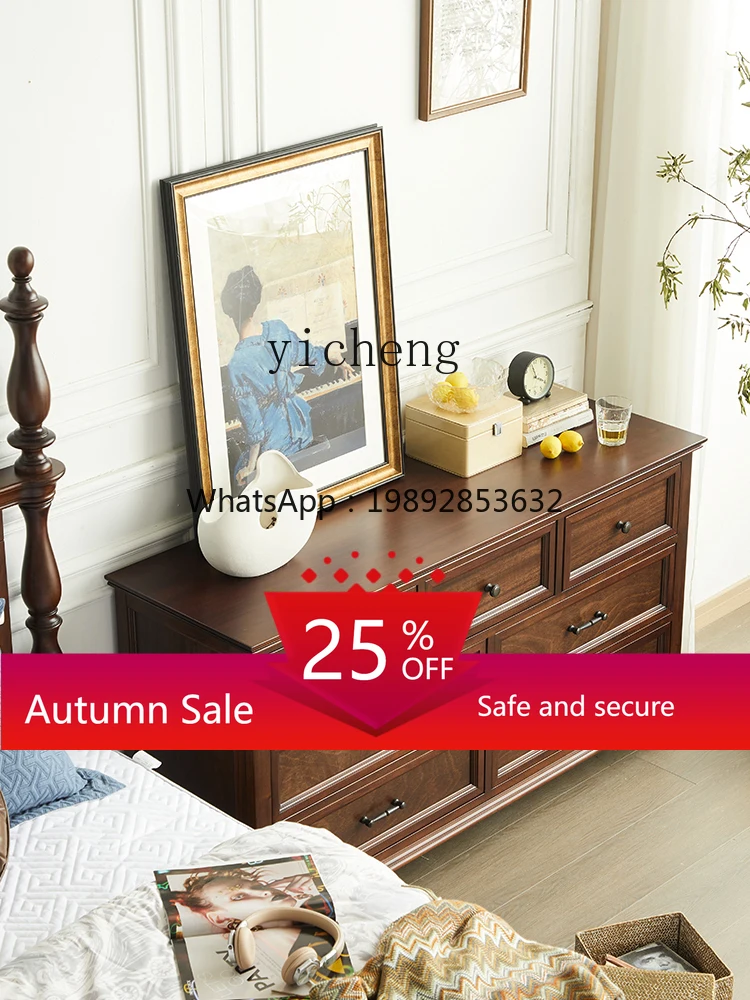 

Bedroom country seven chest cabinet living room locker simple American all-solid wood long chest cabinet