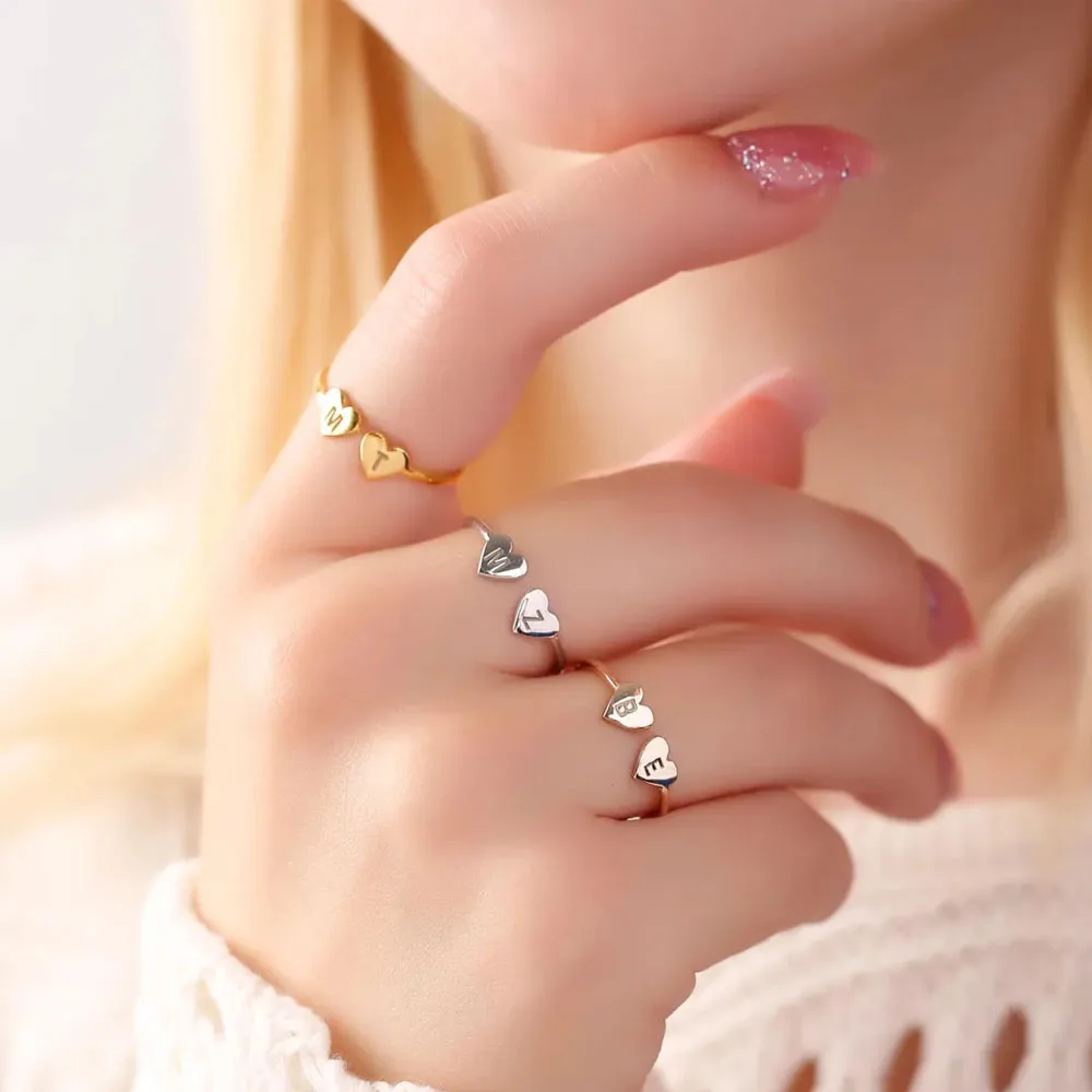 COOLTIME 사용자 정의 하트 초기 반지 스테인레스 스틸 맞춤형 새겨진 문자 번호 커플 반지 보석 선물 새로운