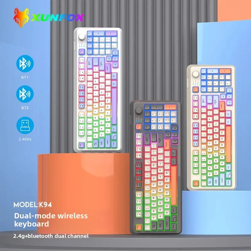New K94 Glowing Fashion Dual Mode Wireless Bluetooth Knob Feel Keyboard for Computer Gaming eSports Office Notebook Cross-Border