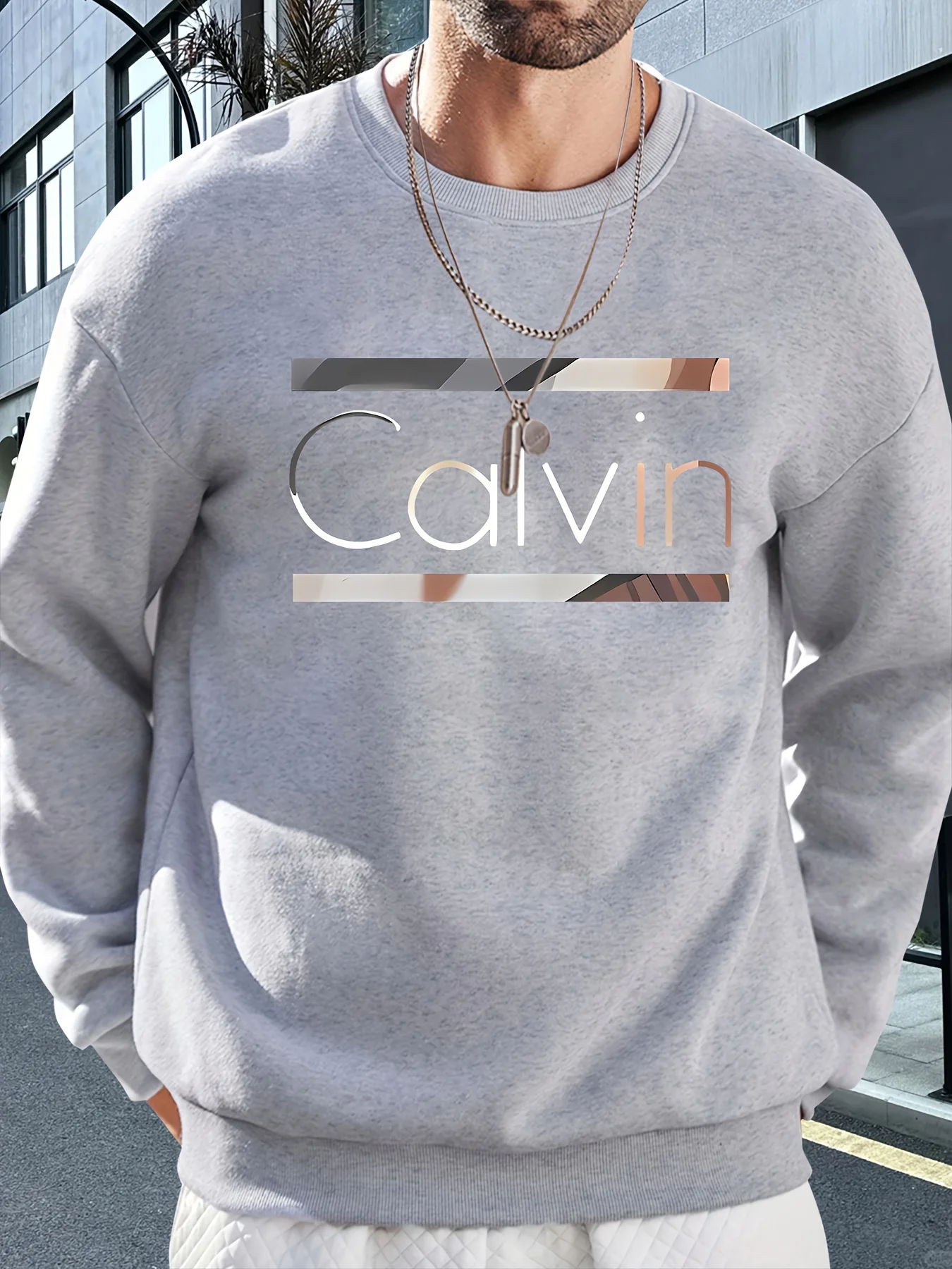 بلوفر رجالي للخريف والشتاء كاجوال فضفاض بنمط حروف مطبوع بأكمام طويلة ورقبة دائرية دافئة