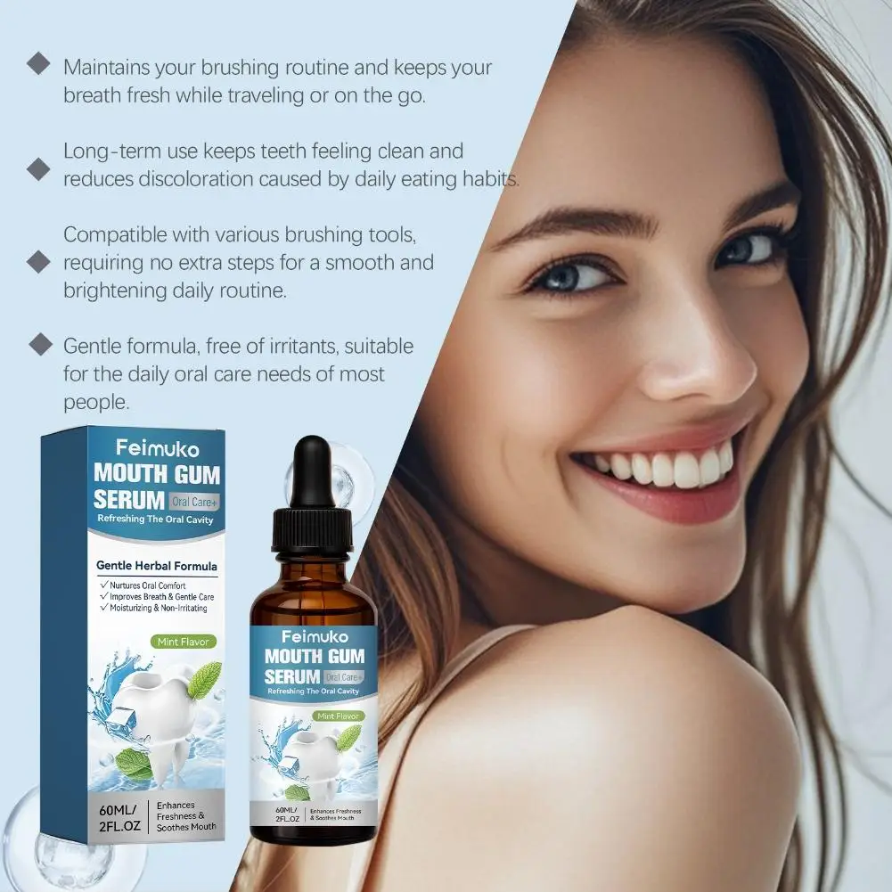 Mint Flavor Oral Gum Serum Herbal Mouth Care Liquid 60ml Moisturize Oral Tissue Freshen Breath Soothe Discomfort Gum Treatment