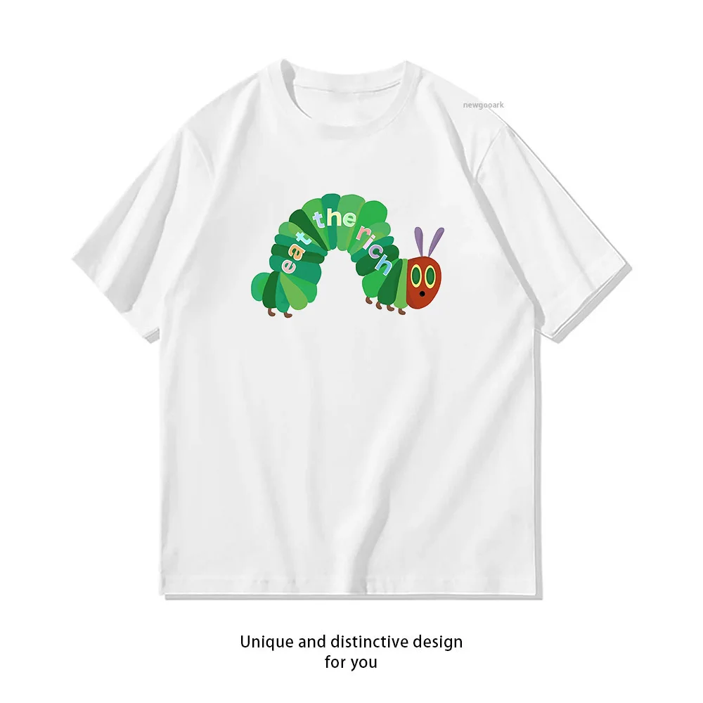 Eat The Rich Hungry Caterpillar klassisches T-Shirt für Damen und Herren, lässige Baumwolle, bedruckte T-Shirts für Erwachsene, Streetwear, Damenbekleidung