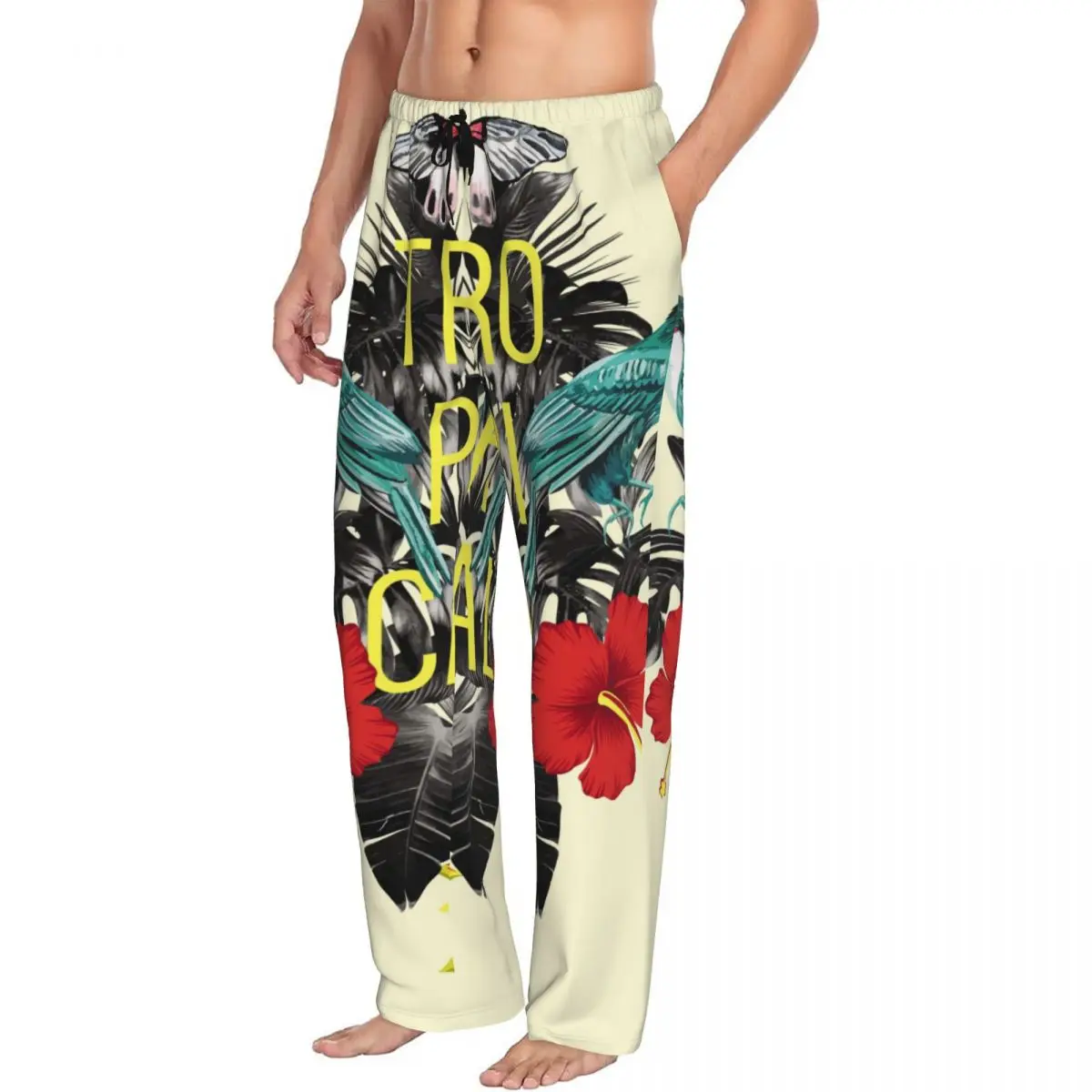 Jungle Palm Banana Leaves Hibiscus Flower Men's Casual Pajama Sleeping Pants Lounge Loose Trousers Comfortable Nightwear