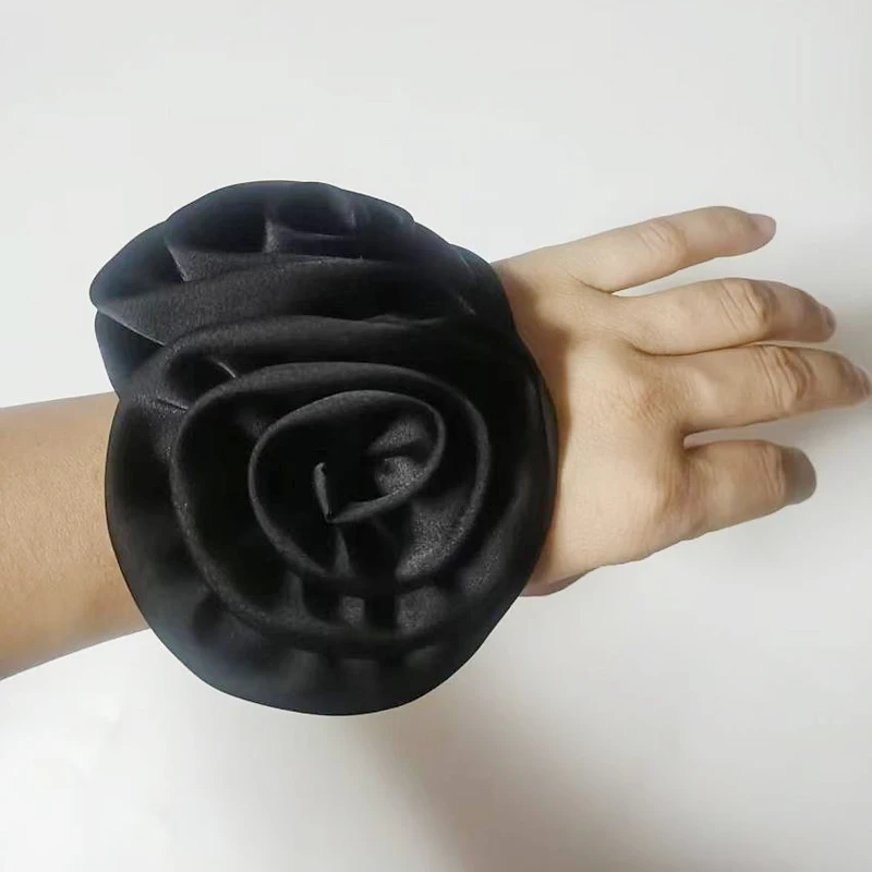 Satin-2-Rosen-Haarring für Frauen, hochelastisches Pferdeschwanz-Haarseil, elegantes schwarzes Haargummi, weiblich, gestrickter Haarring für Mädchen