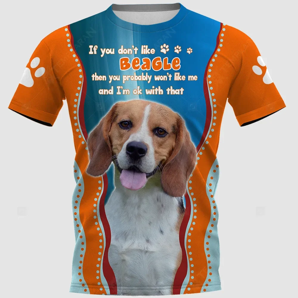 HX  Beagles T-shirts 3D Graphic Rottweiler Striped Splice Tops Fashion Casual Pullover Tees Animals Dogs Printed Tees
