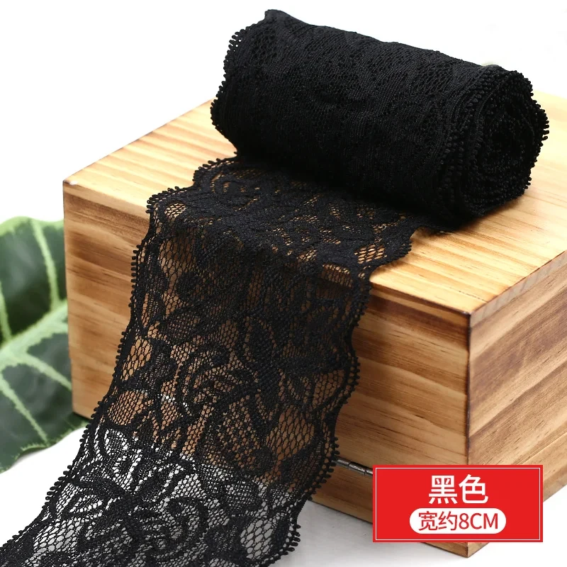 8Cm Spandex-Spitze Elastisches Bastelband Weiß Schwarz Stretch-Spitzenborte Strickmaterial Diy Bekleidungszubehör Sb841855546F24Fa4Ab32Cb8B4943779Br