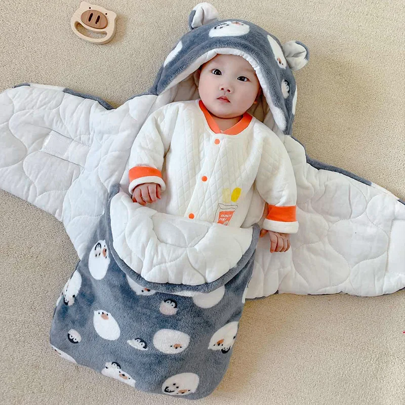 Newborn Baby Quilt Autumn Winter Style Cartoon Single Room Package Wrapped Quilt Cover Animal Pattern Pure Color Velvet Material