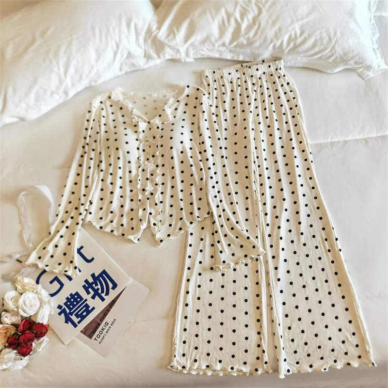 Pijama Feminina New Modal Chest Pad Set 2 Piece Woman Long Sleeve Pajama Sets Casual Korean Sleepwear Pyjamas Femme Home Wear - view 5