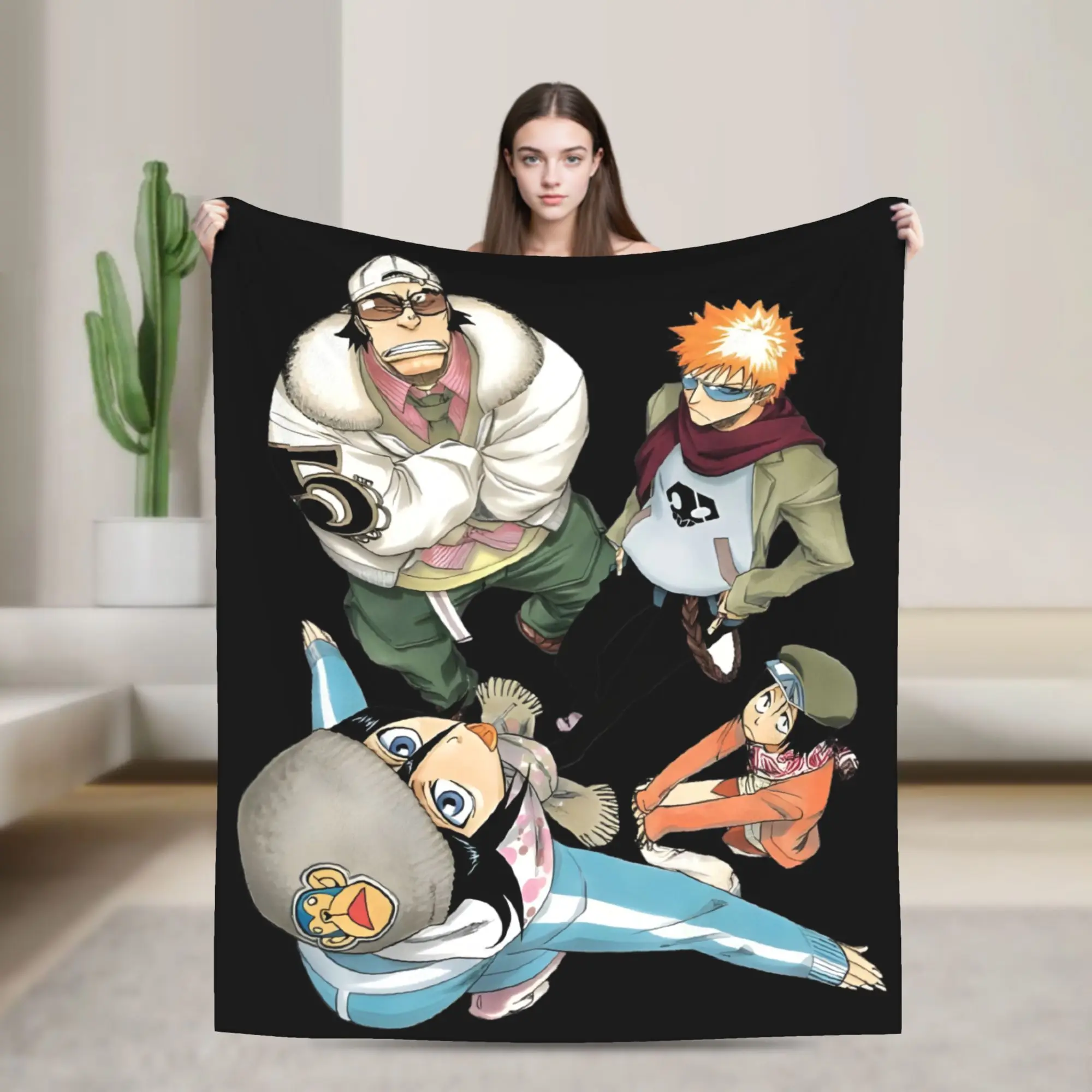 Ichigo Rukia Kuchiki Renji Abarai Uryu Ishida Blankets Bleaches Anime Flannel Funny Throw Blanket for Bedding Lounge Decor