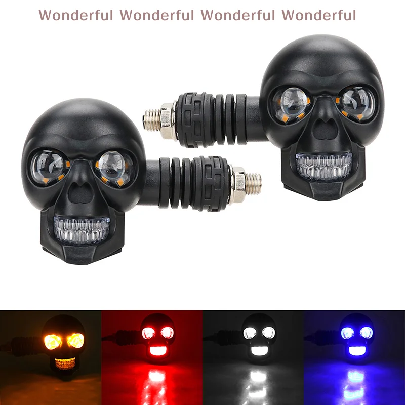 

2Pcs Dual Color Moto LED Skull Shape Waterproof Fog Light Turn Signal Auxiliary Headlights ATV Scooter For Racer Spotlight