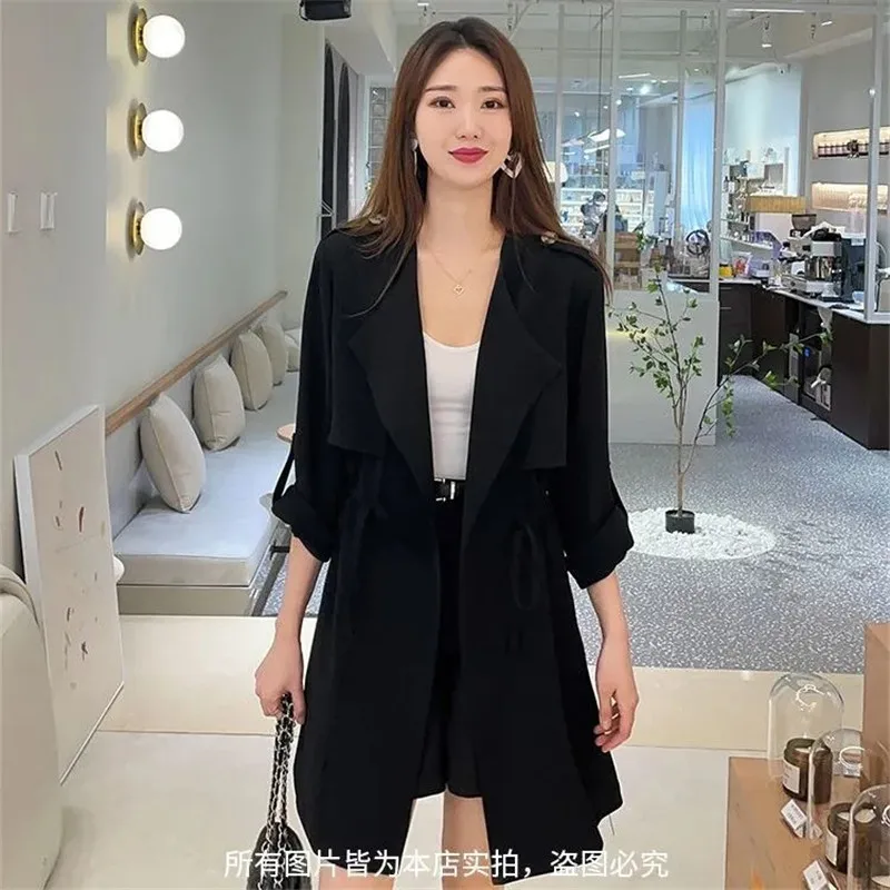 

Sunscreen Jacket Spring Summer New Windbreaker Coat Women's Thin Korean Fashion Trench Coat Cropped Sleeve Outerwear Ladies Tops