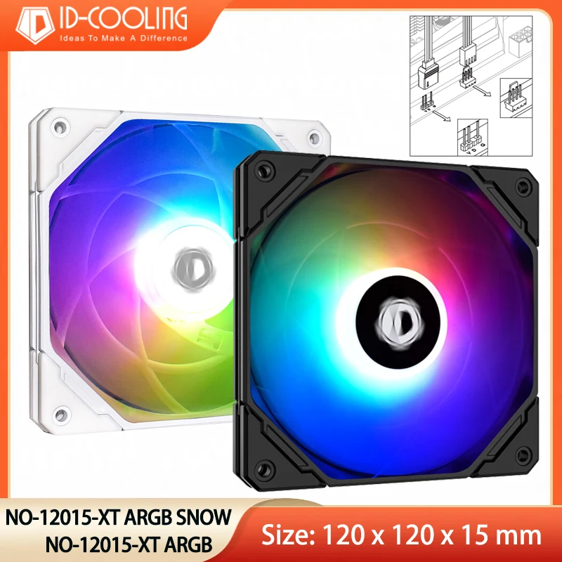 ID-COOLING NO-12015-XT-ARGB Case Fan 15mm Thickness PWM Fan ARGB Lighting for Radiator/CPU Cooler/Computer Case