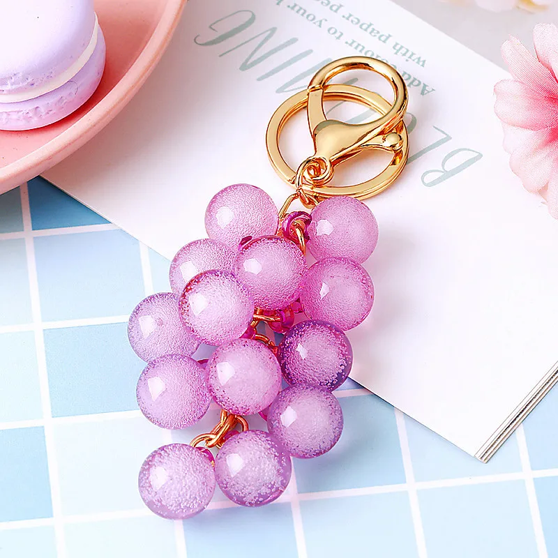 Exquisito llavero de coche de uva de gelatina, bonito bolso creativo, colgante, accesorios de regalo