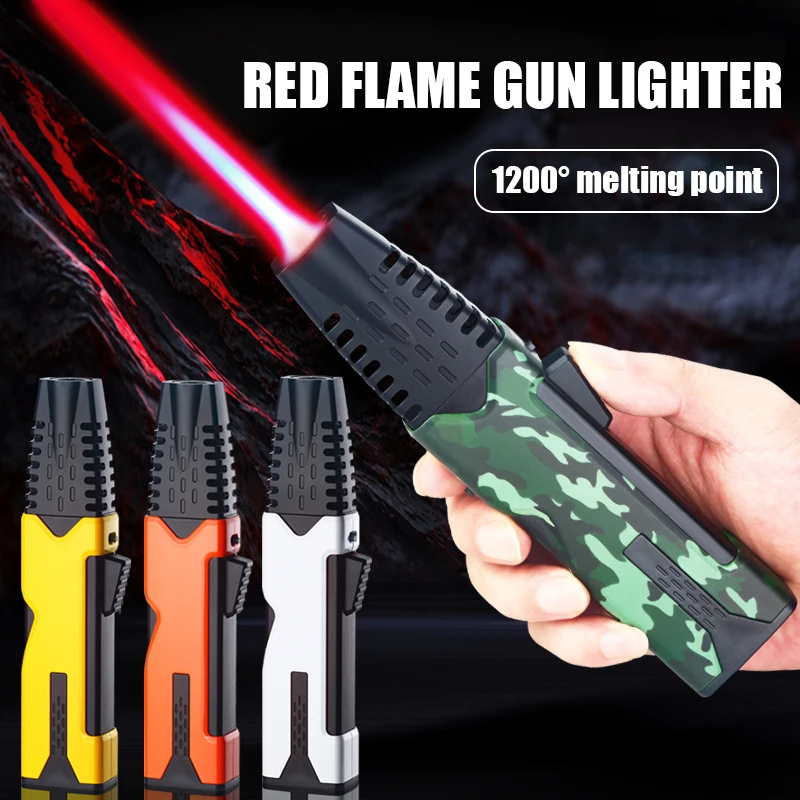 Red Flame Gas Cigar Lighter, Planet Butane, Metal, Windproof, 360 ° Turbine, Jet Gun, BBQ, Kitchen Welding Tool