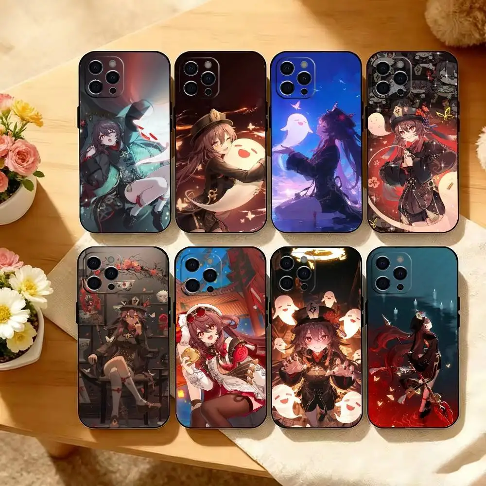 

Genshin Impact H-Hu T-Tao Phone Case For iPhone 17,16,15,14,13,12,11 Plus,Pro Max,XS,Soft Silicone Black Cover
