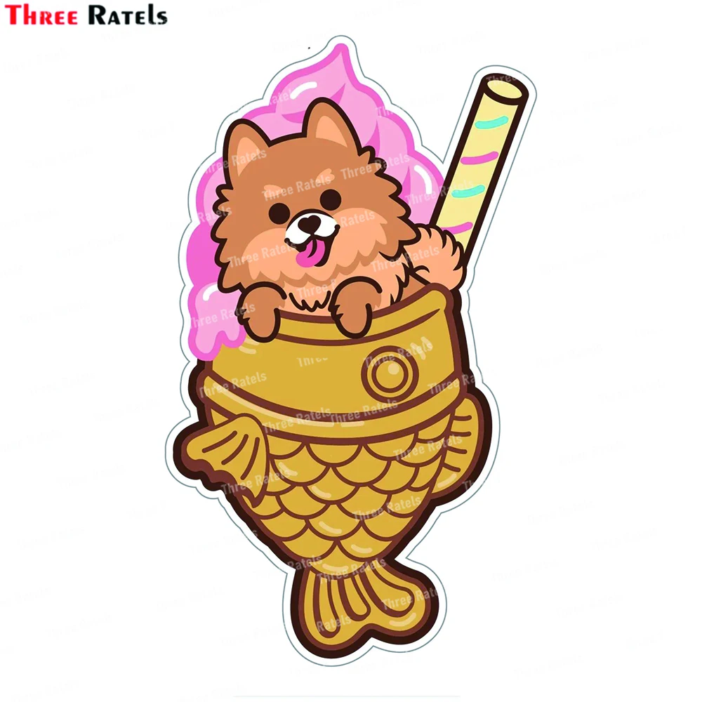 Three Ratels L668 Pomeranian Taiyaki Sticker For  Laptop Luggage Decoration Vinyl Material Waterproof Protect