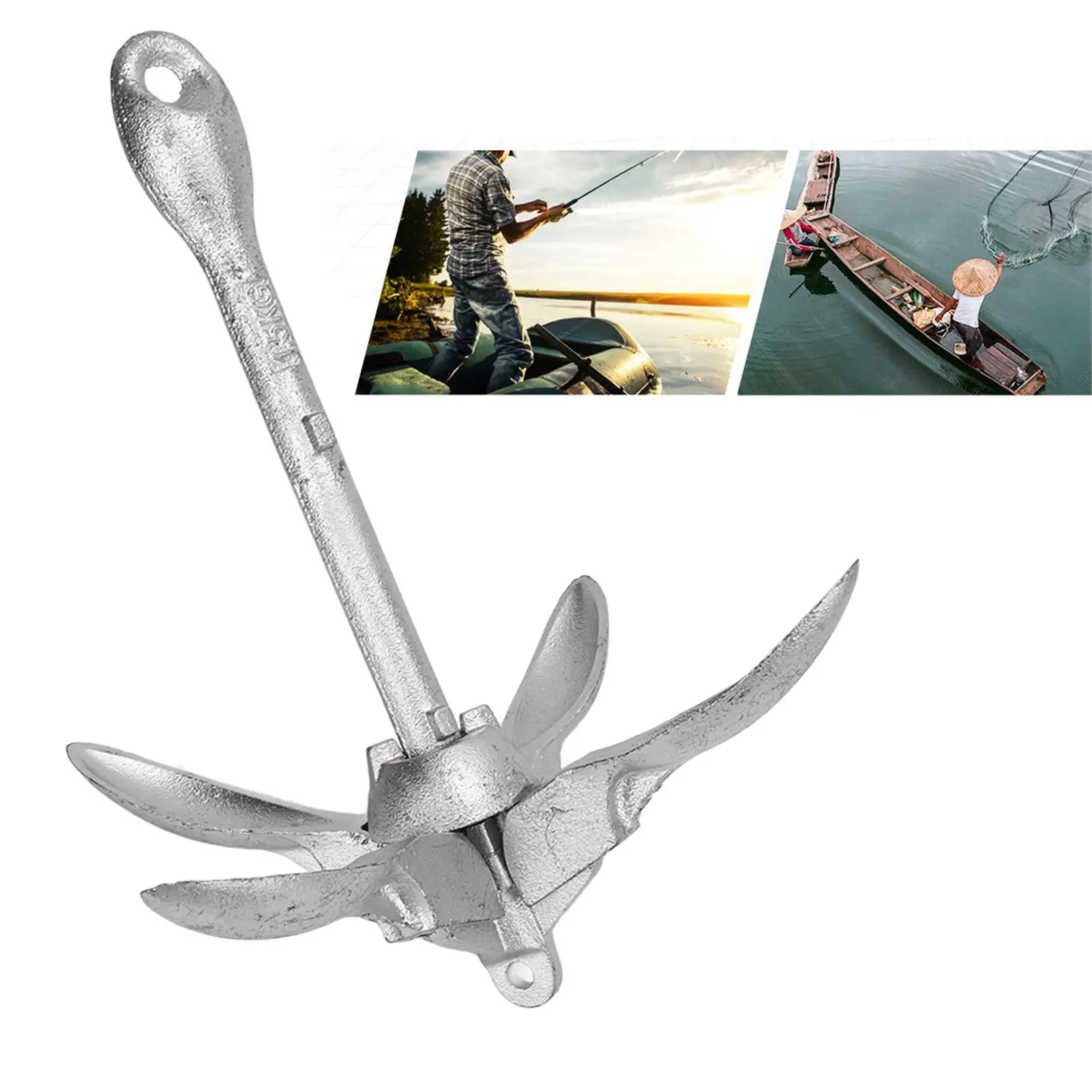 Folding Grapnel Universal Carbon Steel Safe for marine Anchor Rustproof 1.5kg/3.31lb Heavy Duty for ships