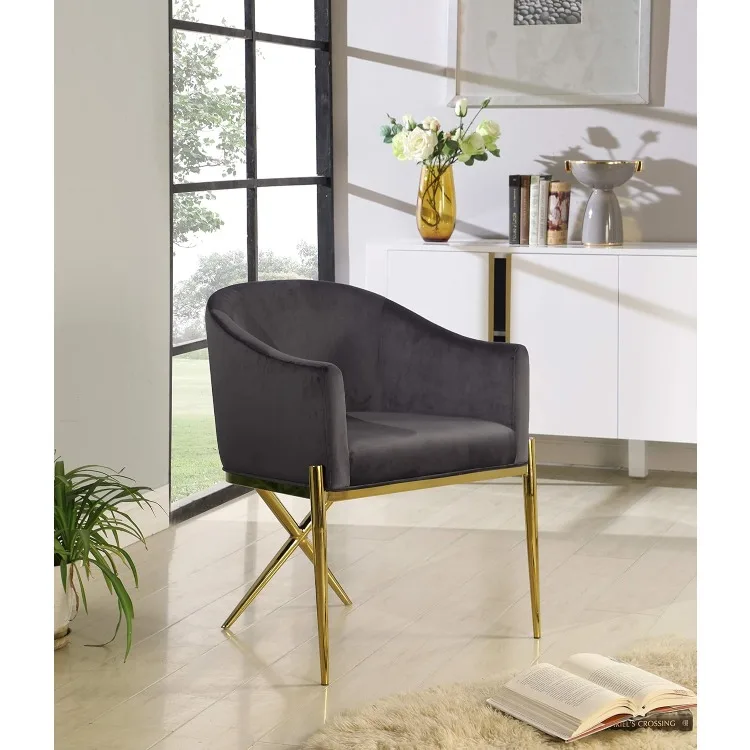 Xavier Collection Modern | Contemporary Velvet Upholstered Dining Chair with Sturdy Steel X Shaped Legs