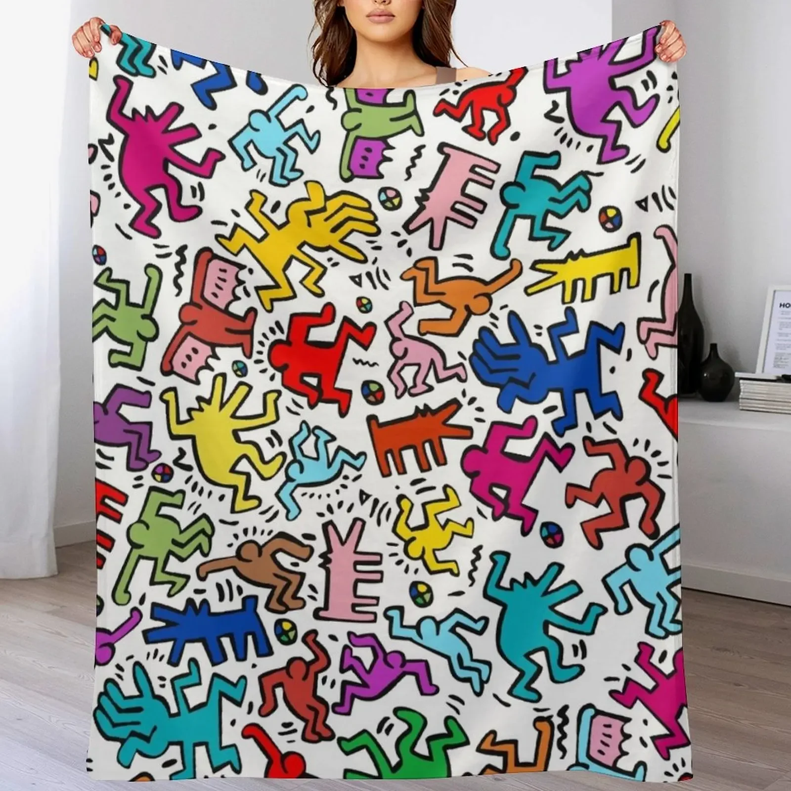 

Pattern Homage Haring Throw Blanket Soft Plush Plaid Beautifuls Shaggy Blankets