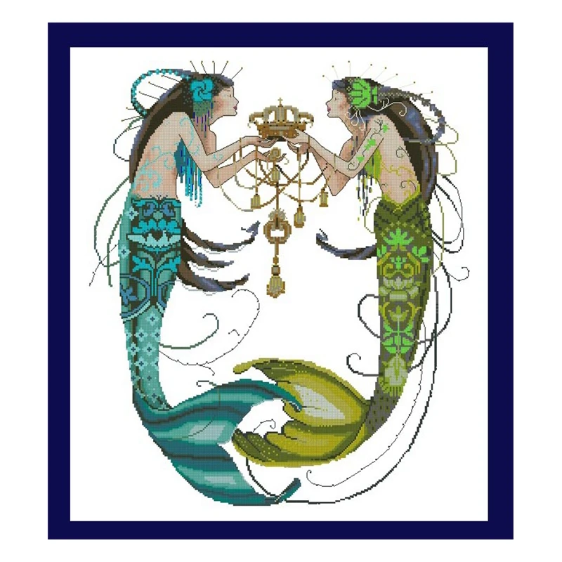 Cross Stitch Kit Bead Edition Fairy Two-Tone Mermaid 28ct 18ct 14ct 11ct can be Customized Printed Cloth hand Embroidery Materia