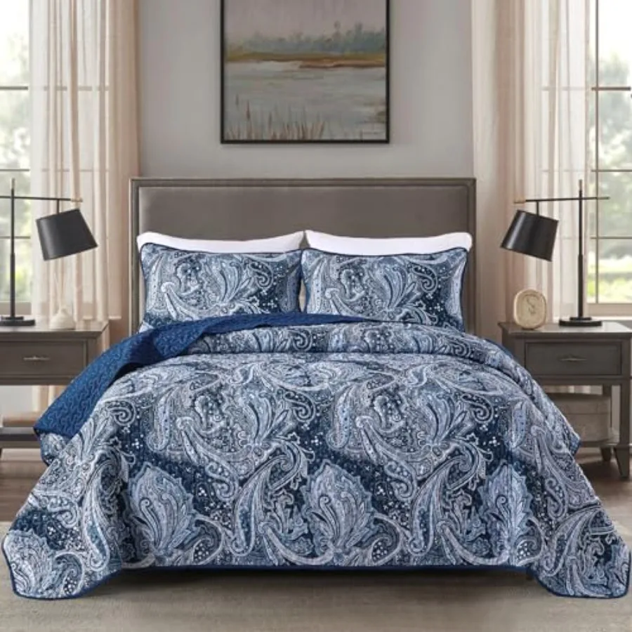 

Paisley Quilt Set Boho Bedspread Coverlet Set 3 Pieces Soft Lightweight Microfiber Paisley Floral Pattern Bedding for All Seaso
