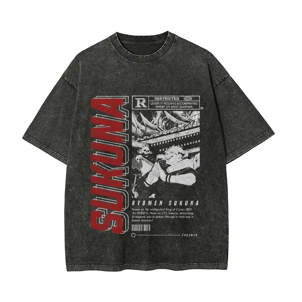 Sukuna T Shirt Ryomen Sukuna Malevolent Shrine Graphic Tee Acid Wash Red Typography Ryomen Sukuna Shirt Anime Streetwear