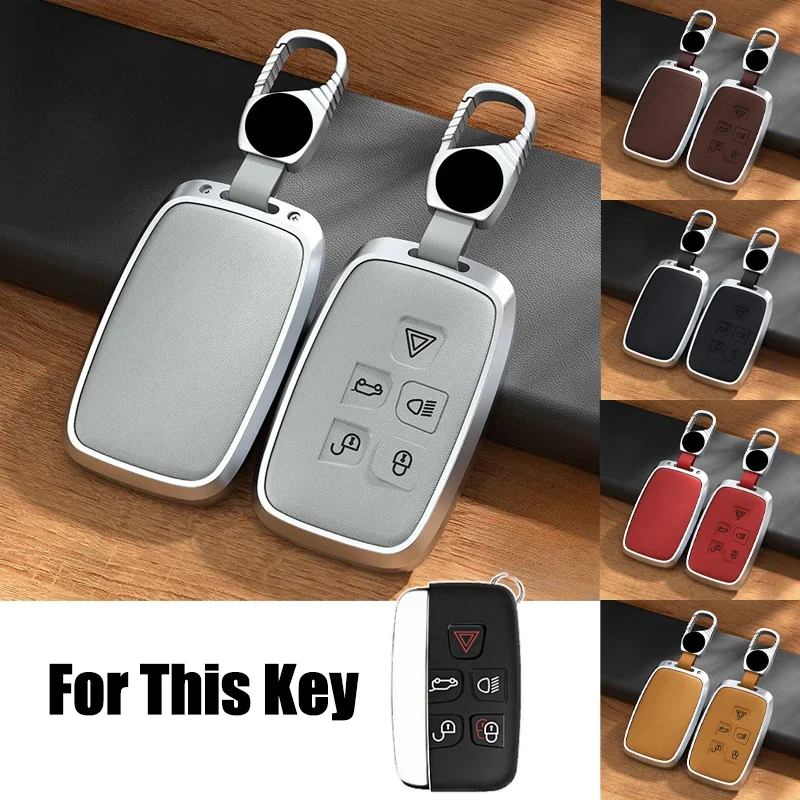 Aluminum Alloy Leather Car Remote Smart Key Case Cover Holder Keychain For Land Rover Range Rover Evoque Sport Velar Discovery 4